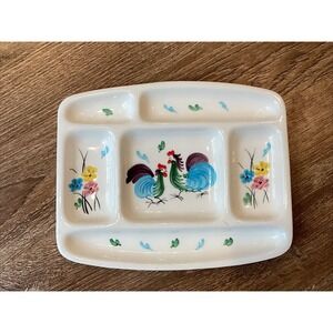 Vintage Napco Le Chanticlaire Rooster Divided Relish Tray Hand Painted